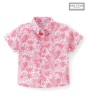 Babyhug Cotton Knit Half Sleeves Regular Collar Shirt Floral Print- Pink