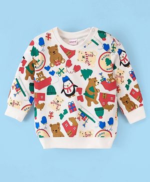 Babyhug Cotton Full Sleeves Sweatshirt With Bear & Penguin Print- Off White