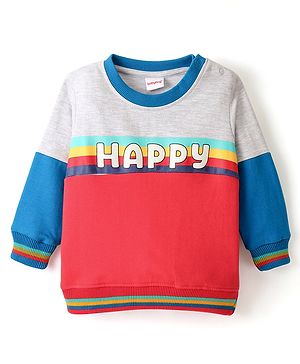 Babyhug Cotton Full Sleeves Graphic Text Print Sweatshirt - Red & White Melange