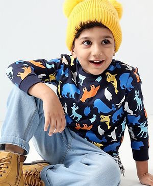 Babyhug Cotton Full Sleeves Sweatshirt Bear & Whale Print- Navy Blue