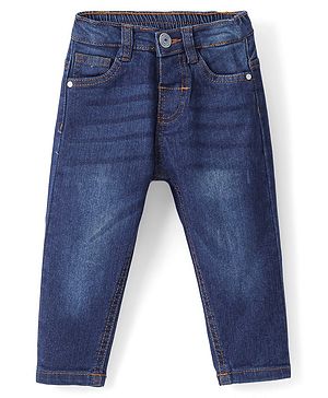 Babyhug Denim Full Length Washed Jeans With Stretch - Dark Blue