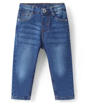 Babyhug Denim Full Length Washed Jeans With Stretch - Mid Blue