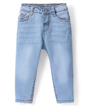 Babyhug Denim Full Length Washed Jeans With Stretch - Light Blue