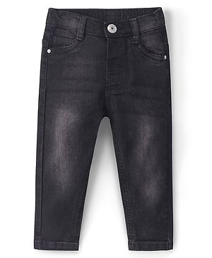 Babyhug Denim Full Length Washed Jeans With Stretch - Black
