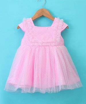 Babyhug Cap Sleeves Mesh Party Frock - Pink