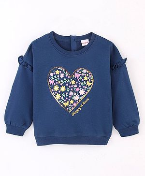 Babyhug Cotton Knit Full Sleeves Sweatshirt with Graphics Sequins & Frill Detailing - Navy Blue