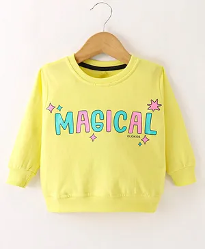 Olio Kids Looper Knit Full Sleeves T-Shirt Text Print - Lemon