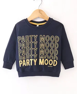Olio Kids Looper Knit Full Sleeves T-Shirt Text Print - Navy Blue