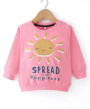 Olio Kids Looper Knit Full Sleeves T-Shirt Text Print - Pink