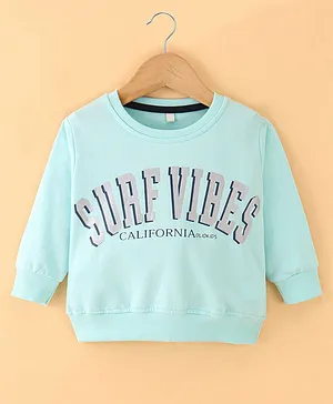 Olio Kids Cotton Looper Knit Full Sleeves T-Shirt Text Print - Sea Green