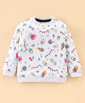 Olio Kids Super Combed Looper Full Sleeves T-Shirts With Toys Print - Grey