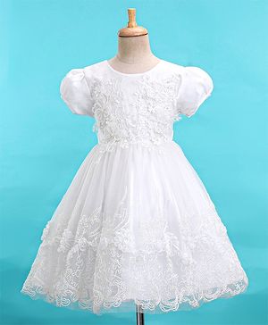 Babyhug Cap Sleeves Embroidered  Party Frock - Off White