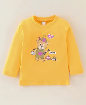 Tango Single Jersey Full Sleeves T-Shirt With Teddy Print - Gold