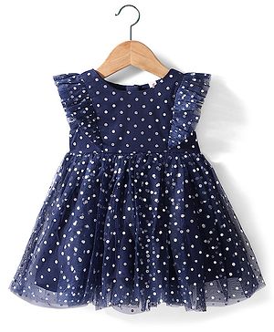 Babyhug Sleeveless Party Frock Polka Dots Foil Printed - Navy Blue