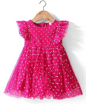 Babyhug Sleeveless Party Frock Polka Dots Foil Printed - Pink