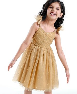 Babyhug Sleeveless Party Frock With Dots Print - Beige