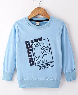 Olio Kids Sinker Full Sleeves T-Shirt with Text Print - Light Blue