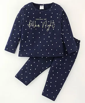 Smarty 100% Cotton Full Sleeves Night Suit Text Printed - Navy
