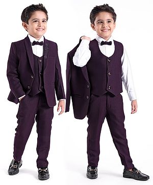 Babyhug Cotton Full Sleeves Party Wear Stretch Fit Suit With Blazer Solid - Purple