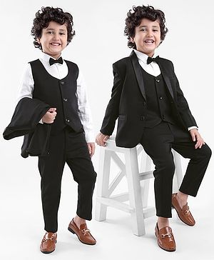 Babyhug Stretch Fit Full Sleeves Party Suit Solid Color - Black