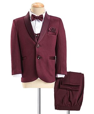 Babyhug Knit Full Sleeves 5 Piece Stretch Fit Solid Colour Party Wear Suit - Maroon