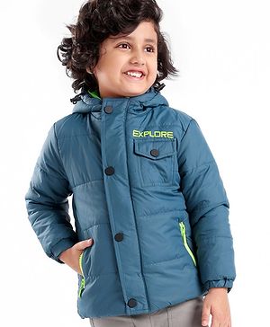 Babyhug Full Sleeves Hoodie Text Print - Blue