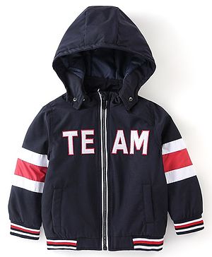 Babyhug Full Sleeves Hoodies With Colour Block & Text Print -Navy Blue