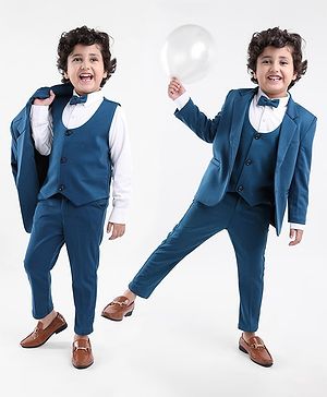 Babyhug Full Sleeves 4 Pieces Party Suit With Bow - Dark Blue