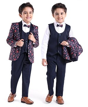 Babyhug Cotton Full Sleeves Party Wear Stretch Fit Suit With Blazer Solid - Blue