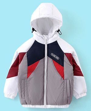 Babyhug Full Sleeves Hoodie With Colour Block Pattern - Red White & Grey