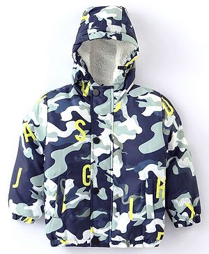 Babyhug Full Sleeves Hoodie With Camouflage Print - White & Blue