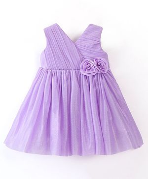 Babyhug Woven Sleeveless Glitter Georgette Party Frock & Floral Applique - Lavender