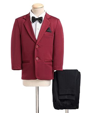 Babyhug Full Sleeves 4 Pieces Stretch Fit  Party Wear Suit Solid Colour - Red