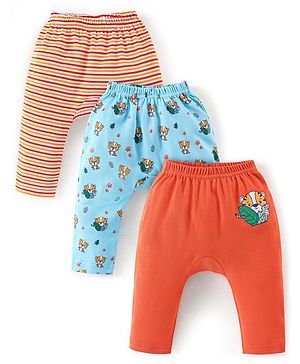 Babyhug Cotton Diaper Pants Striped & Tiger Print Pack of 3 - Blue & Orange