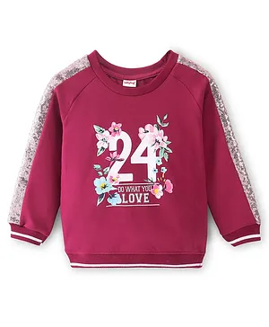 Babyhug Cotton Knit Full Sleeves Sweatshirt With Numbers Graphics & Sequins Detailing - Maroon