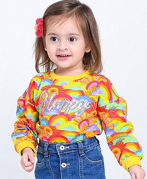 Babyhug Cotton Knit Full Sleeves Sweatshirt With Text Embroidery & Sequins Detailing - Multicolour