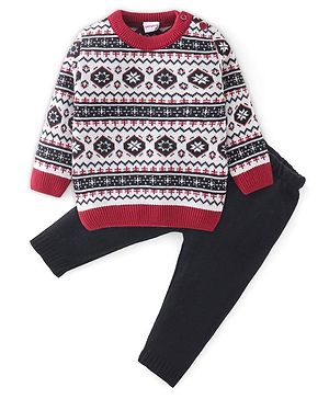 Babyhug Full Sleeves Baby Sweater Set - Red