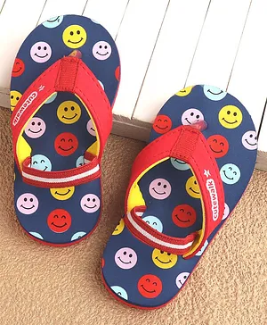 Cute Walk by Babyhug Flip Flops with Back Strap Smiley Print - Red