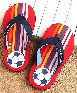 Cute Walk by Babyhug Slip On Style Flip Flops Football Print - Blue & Red