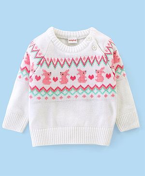 Babyhug  Pullover Sweater Rabbit Design - Off White & Pink