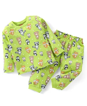 Babyhug Cotton Full Sleeves Night Suit Bear & Koala Print - Green