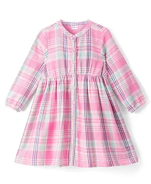 Babyhug Yarn Dyed Checks Full Sleeves Shirt Dress - Pink