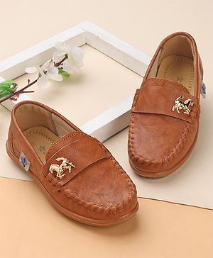 Cute Walk by Babyhug Slip On Solid Formal & Partywear Shoes with Horse Applique - Camel Brown