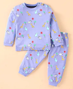 Mini Taurus Cotton Full Sleeves Night Suit Giraffe Print - Blue