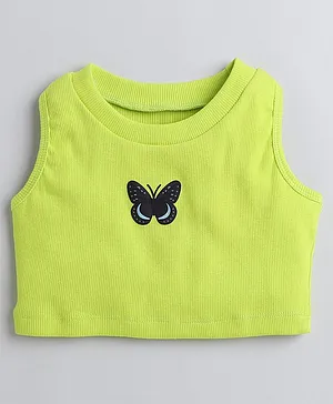 Aww Hunnie Sleeveless Butterfly Printed Ribbed Crop Top - Green