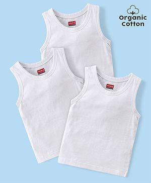 Babyhug 100% Organic Cotton Sleeveless Sando Pack Of 3 - White