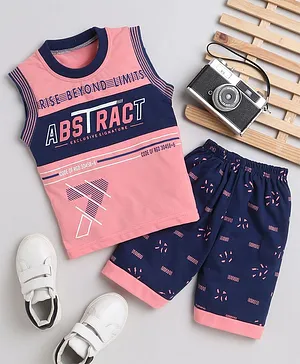 Fourfolds Sleeveless Abstract Exclusive Signature Printed Tee With Swirl Printed Shorts - Pink