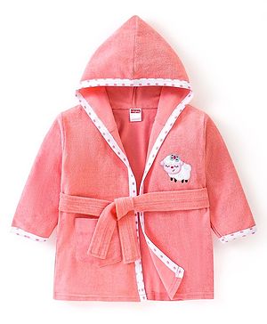 Babyhug Terry Full Sleeves Hooded Bath Robe With Sheep Patch- Pink