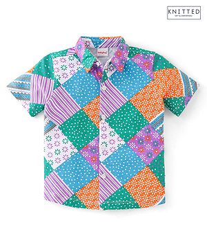 Babyhug 100% Cotton Knit Half Sleeves Shirt With Floral Print - Multicolour