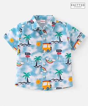 Babyhug 100% Cotton Knit Half Sleeves Regular Shirt with Scenery Print - Blue